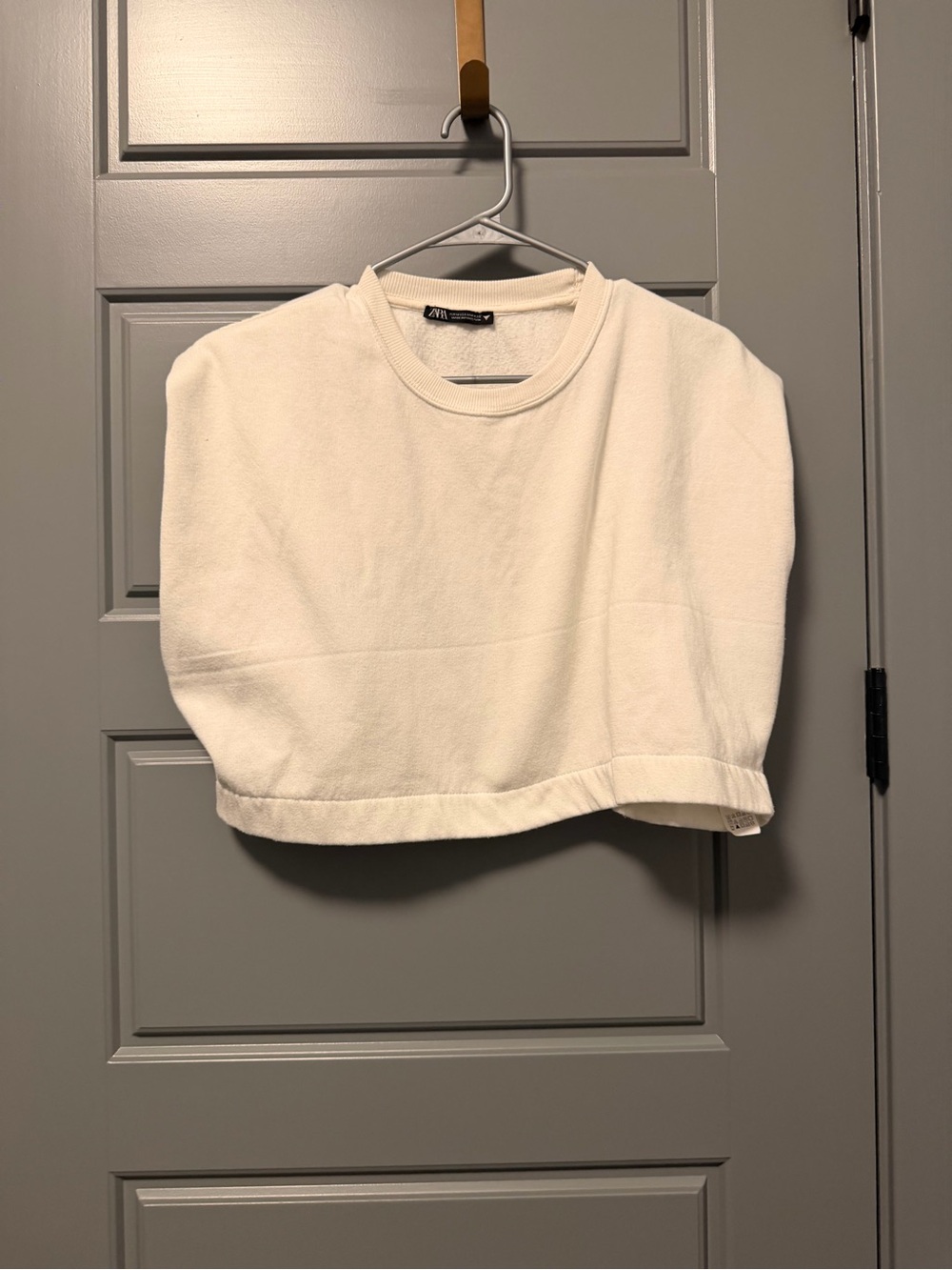 ZARA Cream Cropped Sleeveless Sweatshirt Top MEDIUM